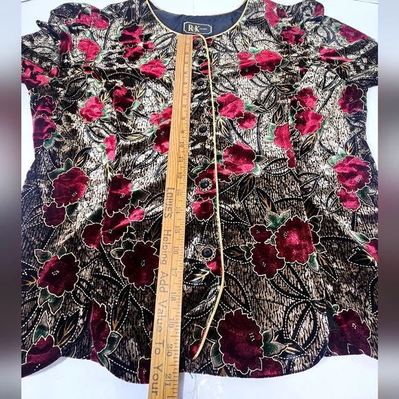 R&K Red and Black Floral Blazer And Skirt Velvet Boho Whinisigoth Vintage - Picture 5 of 15